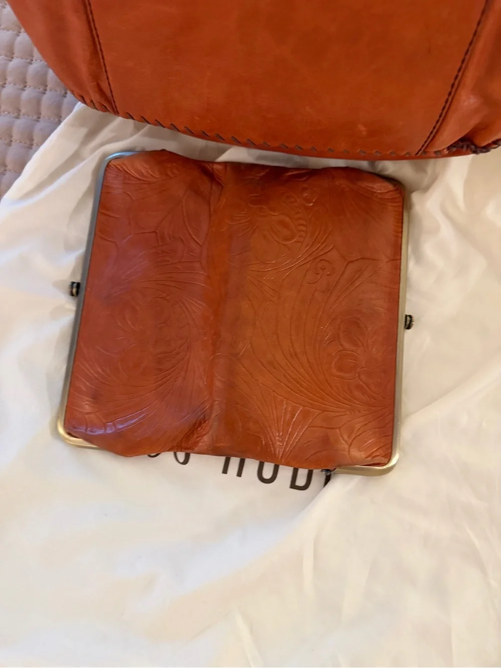 HOBO Leather Hobo Bag - Cognac Orange. Includes Wallet